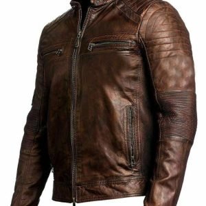 Men's Biker Vintage Motorcycle Distressed Brown Cafe Racer Leather Jacket