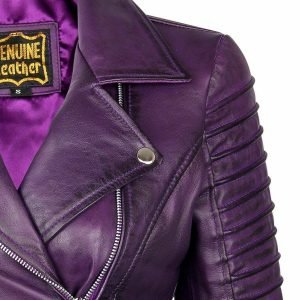 Women Purple Motorcycle Biker Real Leather Jacket Lambskin Leather Top Slim fit