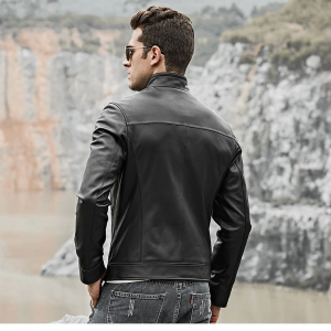 Men's Black Biker Slim Fit Cafe Racer Motorcycle Real Sheepskin Leather Jacket