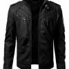 Mens real leather jacket retro black slim fit biker jacket