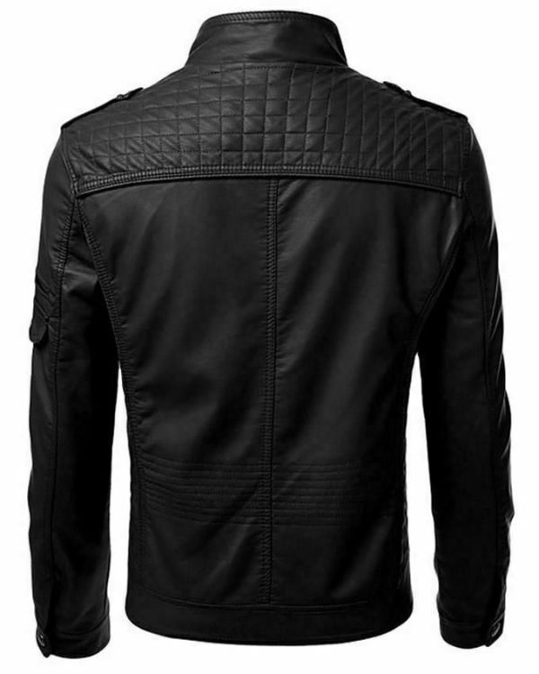 Mens real leather jacket retro black slim fit biker jacket