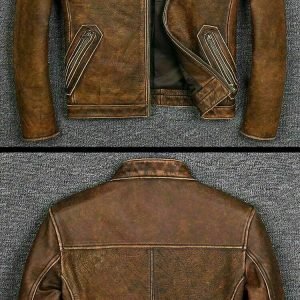 Mens Motorcycle Cafe Racer Vintage Biker Brown Distressed Real Leather Jacket