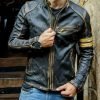 Men’s Motorcycle Biker Vintage Cafe Racer Distressed Black Real Leather Jacket