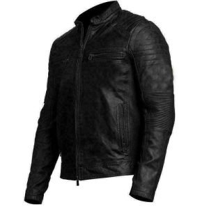 Men’s Biker Vintage Motorcycle Distressed Black Cafe Racer Leather Jacket