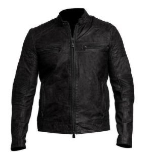 Men’s Biker Vintage Motorcycle Distressed Black Cafe Racer Leather Jacket