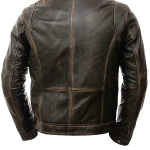 Mens abraci biker vintage cafe racer distressed brown real leather jacket