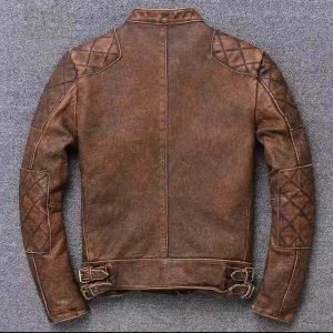 Distressed Vintage Biker Brown Motorcycle Men's Cafe Racer David Leather Jacket
