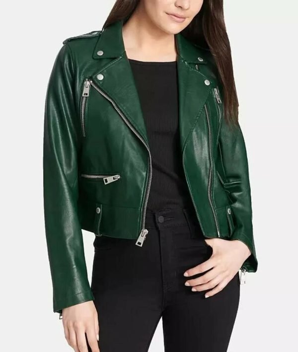 Women's Vintage Green Genuine Leather Biker Jacket Vintage Cafe Racer Biker