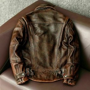 Men’s Motorcycle Vintage Cafe Racer Distressed Brown Biker Real Leather Jacket