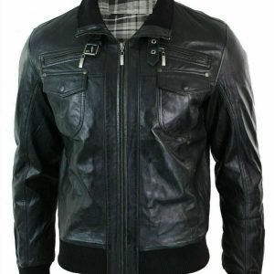 Men's Biker Cafe Racer Vintage Motorcycle Distressed Black Real Leather Jacket