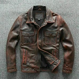 Men’s Biker Vintage Motorcycle Cafe Racer Distressed Brown Real Leather Jacket