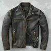 Bomber Brown Biker Vintage Men’s Motorcycle Distressed Real Lamb Leather Jacket