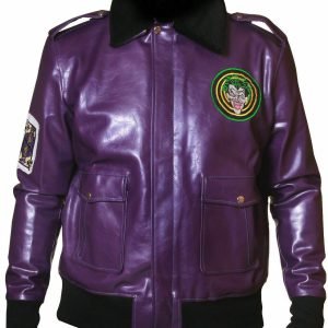 Batman Henchmen Joker Goon Purple Pink Bomber LEATHER Jacket with Fur Collar