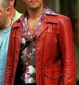 Fight Club Brad Pitt Real Leather Jacket F C Coat Red BIKER VINTAGE MOTORCYCLE