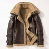 Mens B3 Aviator RAF Brown Bomber Flying Pilot Fur Shearling Real Leather Jacket