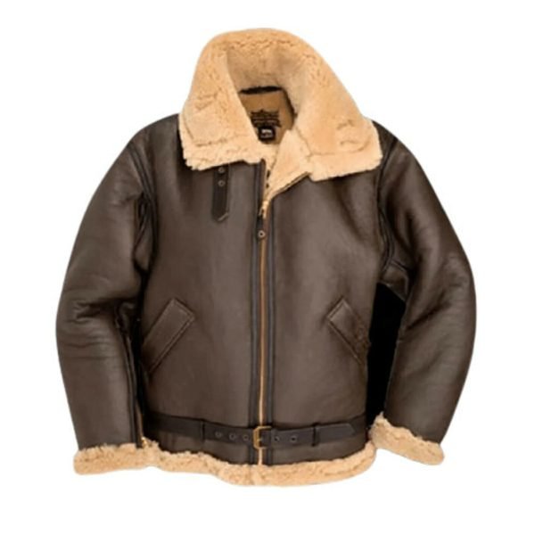 Men's Vintage Biker Bomber Shearling Fur Motorcycle Brown Aviator Real Sheep Fur