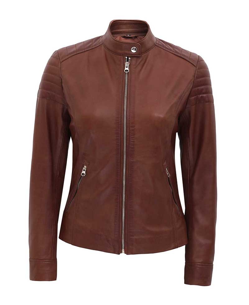 Carrie Brown Padded Slim Fit Leather Jacket Women - Leather Store World