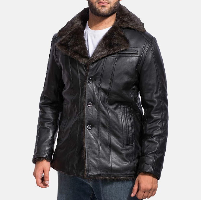 Furcliff Black Leather Coat - Leather Store World