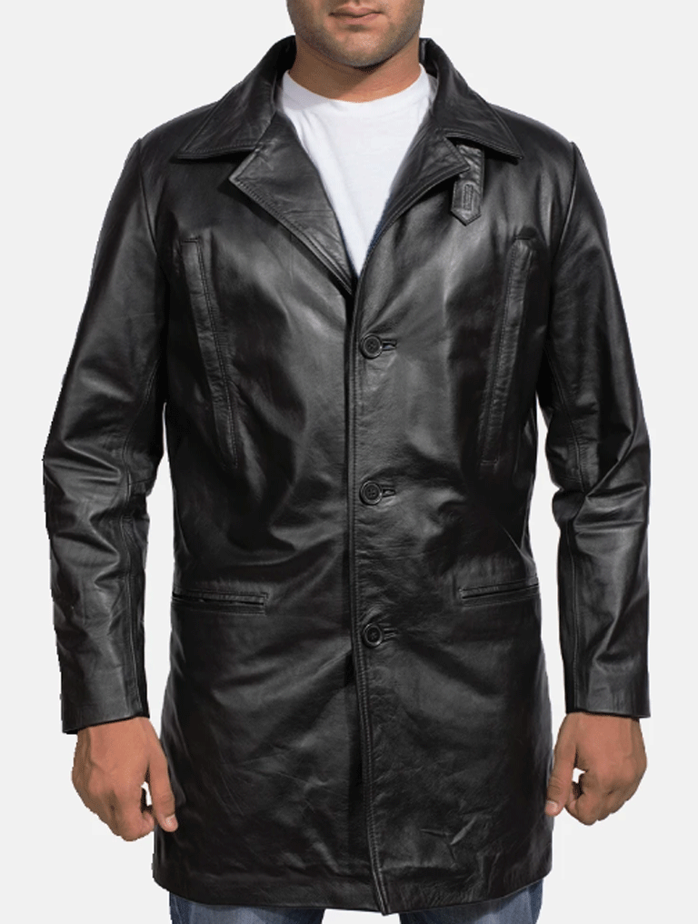 Alan Black Leather Coat - Leather Store World