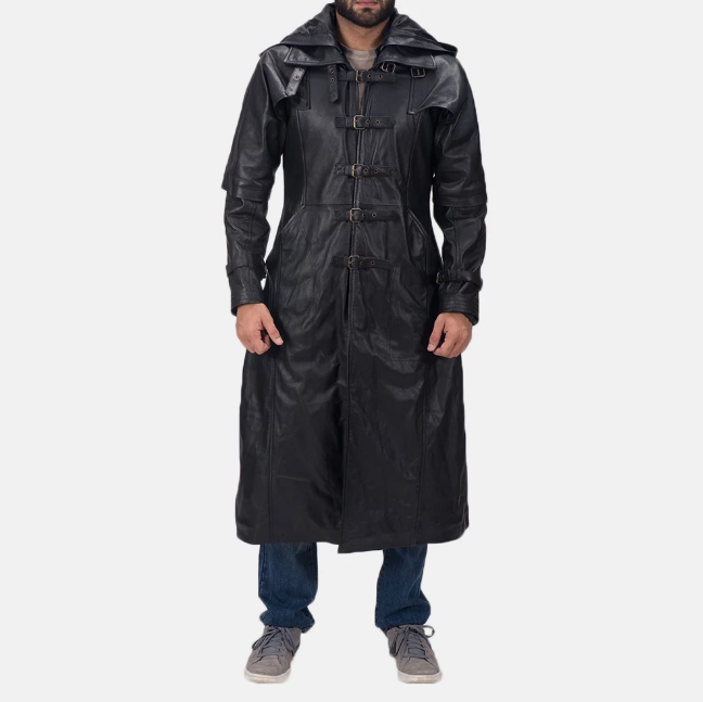 Huntsman Black Hooded Leather Trench Coat - Leather Store World