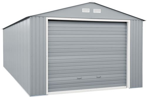 DuraMax 12x26 Light Gray Steel Garage Assembled with Door Closed