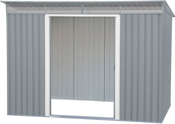 Duramax 8x6 Pent Roof Metal Shed 20552 Pictured w/ Doors Open, No Flooring