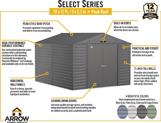 Arrow 10x12 Select Steel Shed Features & Benefits