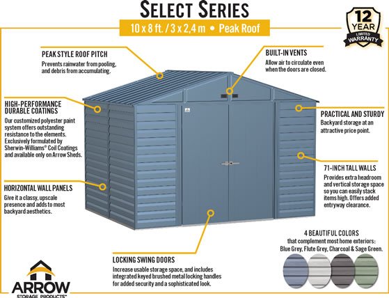 Arrow 10x8 Select Steel Shed Features & Benefits