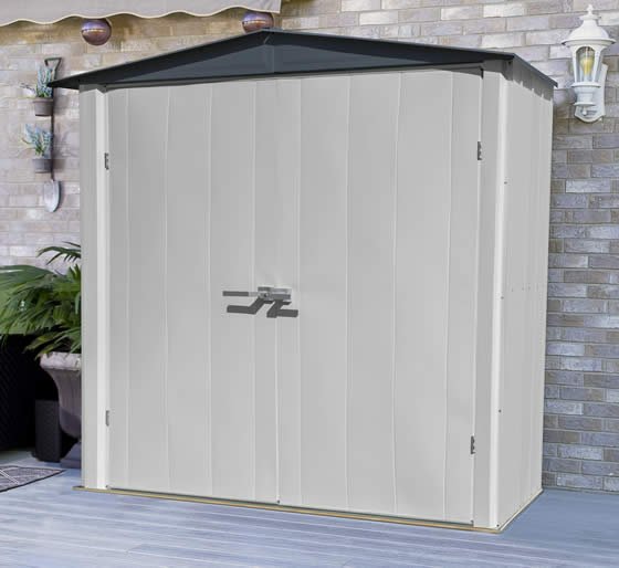 Arrow 6x3 Spacemaker Patio Shed Kit Assembled On Home Deck