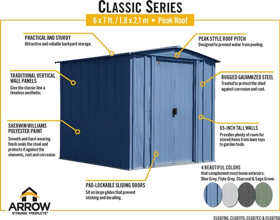 Arrow 6x7 Classic Steel Shed Features & Benefits