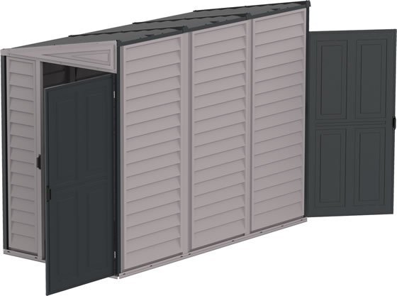 The DuraMax 4x8 SideMate Vinyl Shed 36625 has a reversible door that can be mounted on either side!