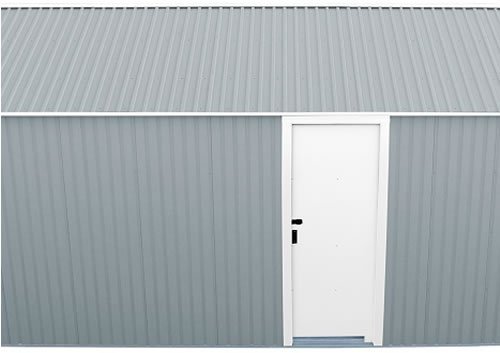 DuraMax 12x26 Light Gray Steel Garage - side door is pad lockable