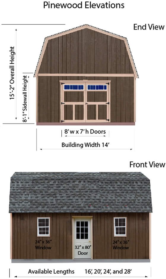 Pinewood 14 ft Wood Shed Dimensions