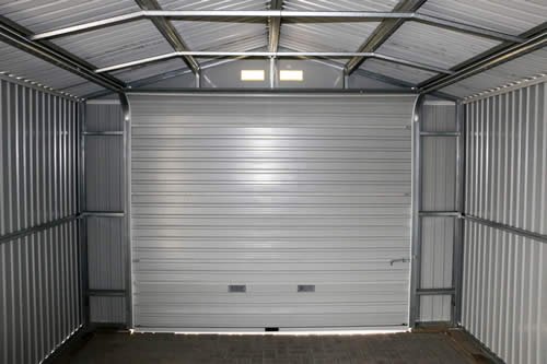 DuraMax 12x26 Light Gray Steel Garage - includes roll up garage door and one side door!